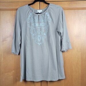 NWT J. Jill Green Peasant Top With Embroidery - XS